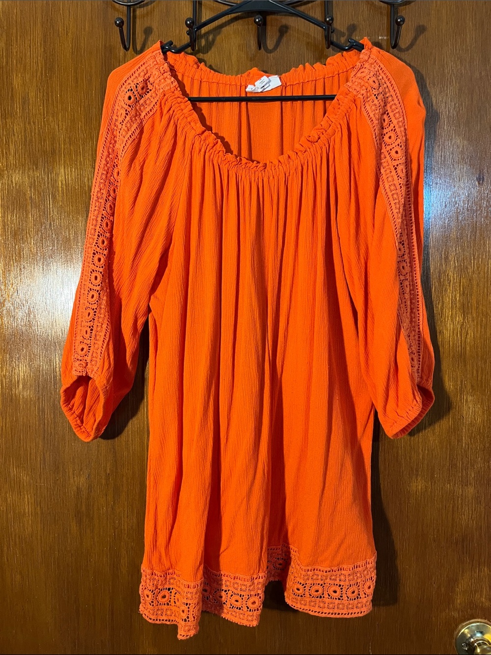 Westport Bright Orange Crochet-Trim Peasant Tunic